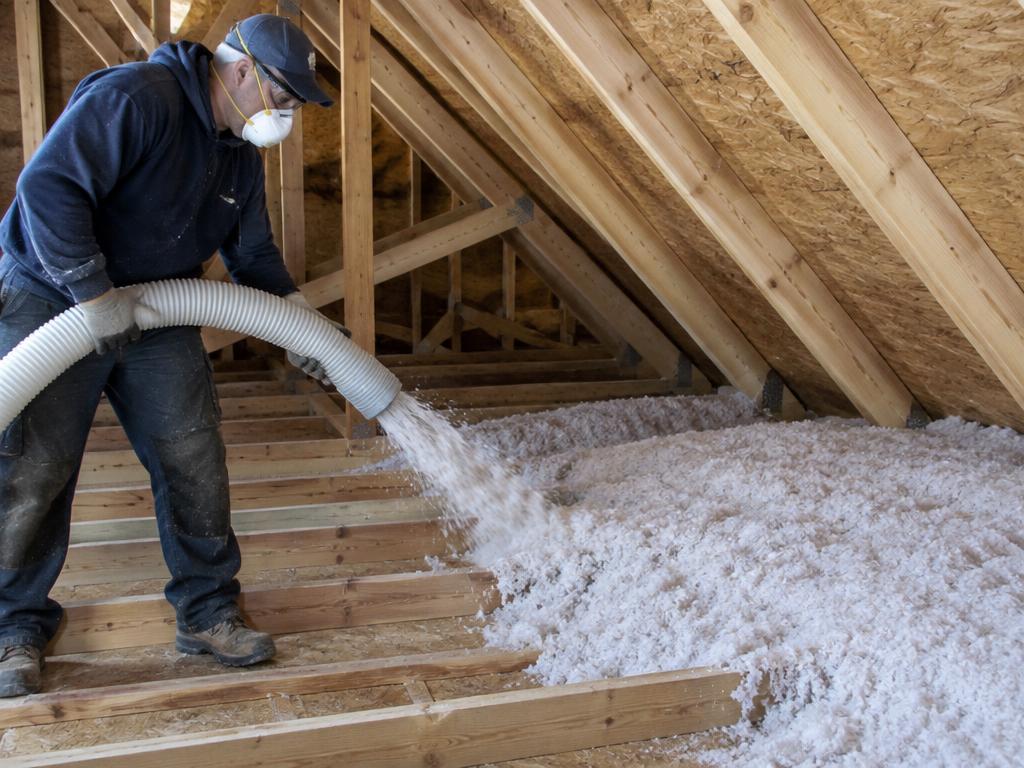 Blown-in insulation in an attic